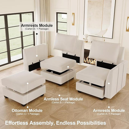 Belffin Modular Sectional Sofa with Double Chaise Velvet U Shaped Sofa Reversible Sectional Couch with Storage Beige