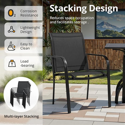 SUNCROWN 7 - Piece Outdoor Dining Set, Patio Furniture Set with 6 x Textilene Dinning Chairs and 53" Metal Round Table with Umbrella Hole for Lawn Garden Backyard Deck, Black