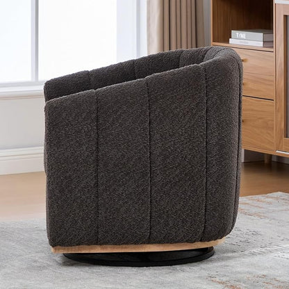 Swivel Barrel Chair Set of 2, 360 Degree Round Swivel Accent Chair for Living Room, Mid Century Modern Upholstered Accent Chair,Comfy Tufted Sofa Armchairs for Bedroom,Nursery,Boucle,Charcoal