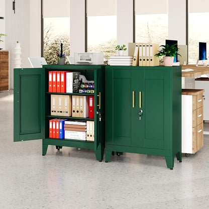 GAIOUS Green Metal File Cabinet with Lock(Two Units), Steel Storage Cabient | with 2 Doors and 2 Adjustable Shelves, Multifunctional Locked Cabinet for Home/Office/Garage/Tool Room, Accent Furniture