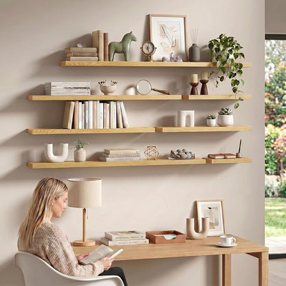 Fun Memories 55 Inch Floating Shelves - Fireplace Mantel Shelf - Deep Wall Mounted Wood Storage Shelf for Bedroom, Kitchen, Farmhouse - 1 Pack, Oak