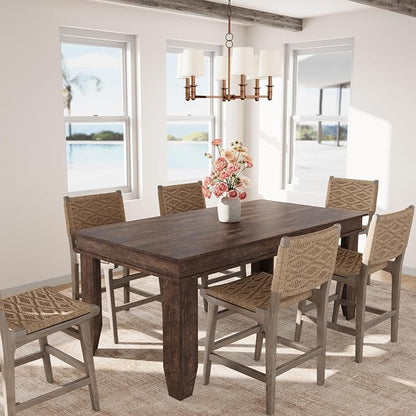 GarveeHome Farmhouse Dining Table for 4-6 People, 63 in Long Kitchen Tables with Wooden Sturdy Frame, 5 ft Large Rectangular Dinner Table for Dining Room, Kitchen, Dark Walnut, 63" Non-extendable