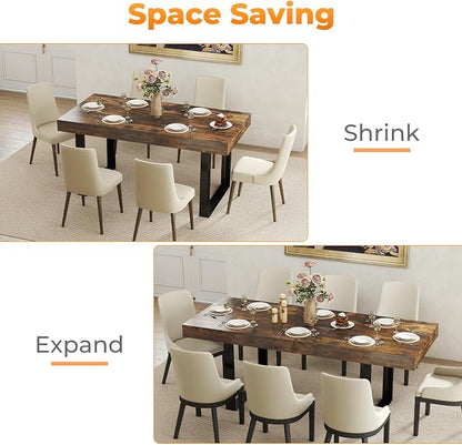 Zevemomo 63"-78.7" Rectangular Extendable Dining Table, 6-8 Extendable Dining Table, Conference Table, Kitchen Table with Slide Track, Tapered U-Shaped Wood Legs for Office, Living Room-Rustic Brown