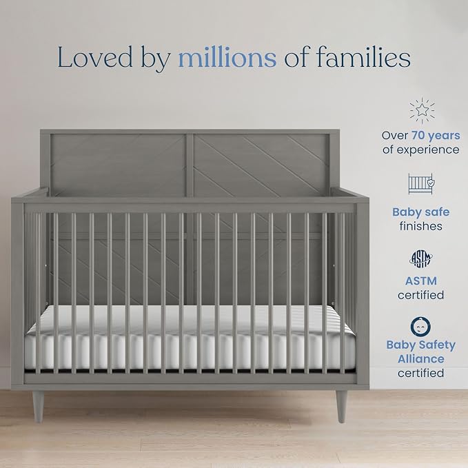 Child Craft Surrey Hill 4-in-1 Convertible Crib, Baby Crib Converts to Day Bed, Toddler Bed and Full Size Bed, 2 Adjustable Mattress Positions, Non-Toxic, Baby Safe Finish (Lunar Gray)