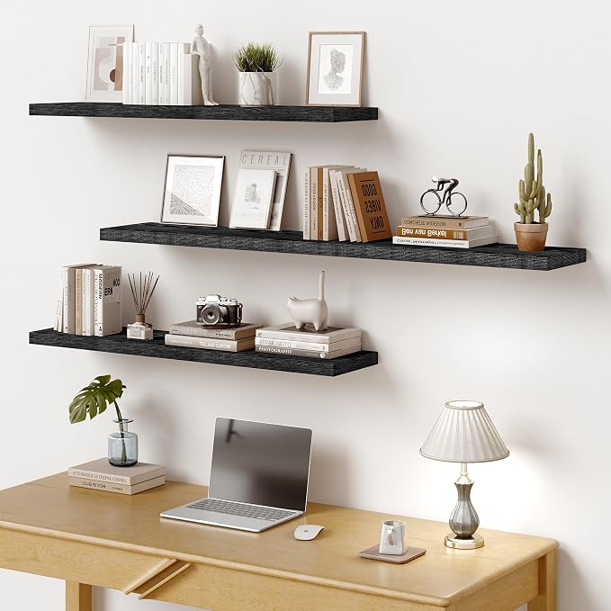 Vivelove 48 Inches Floating Shelves Wall Mounted, 10" Deep Wall Shelves for Bedroom, Bathroom, Living Room, Kitchen, Office, Home Decor, Modern Shelf, Set of 2, Black, 48x10.2x1.5