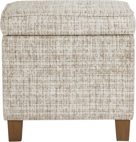 HomePop 18" Square Tufted Storage Ottoman - Cream Textural Woven