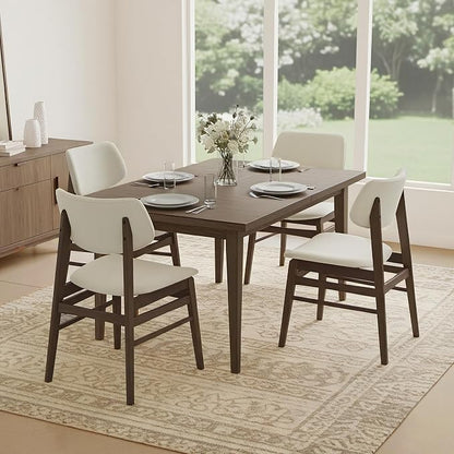 KISLOT Wooden Dining Chairs Set of 2, Upholstered Modern Dining Room Chairs, Solid Oak Wood Kitchen Chairs with Soft Cushion Backrest for Farmhouse, Restaurant, Café (Cream Fabric & Walnut Color)