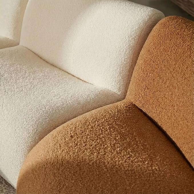 Curved Sectional Modular Couch with Chaise, Modern 105.91'' Boneless Sofa with Deep Seat, Sherpa Boucle Cloud Couch for Living Room, Cozy Teddy L-Shaped Couches, No Assembly, Brown