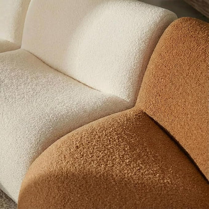 Sofa 2 Seater Modern Boneless Sofa with Deep Seat, Sherpa Boucle Cloud Couch for Living Room, Cozy Teddy L-Shaped Couches, No Assembly, White, Sofa 2 Seater