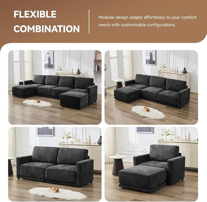 77.4" Chenille Modular Loveseat Oversized Upholstered 2 Seater Sectional Sofa with Thickened Cushions, Easy Assembly, Modern Comfy Love Seat Couch for Living Room, Black