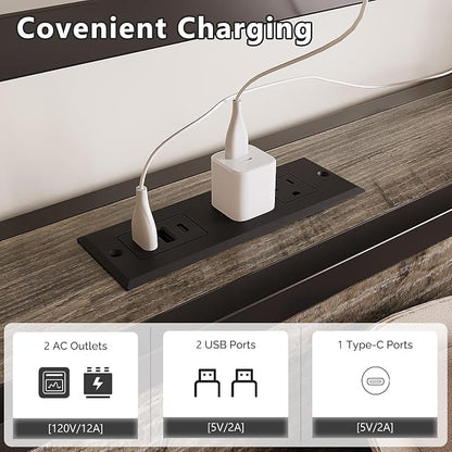 VINGLI Bed Frame Twin Size with 4 Storage Drawers and Headboard, Metal Platform Bed with Charging Station and RGB LED Lights, No Box Spring Needed, Noise Free, Easy Assembly, Wash Grey