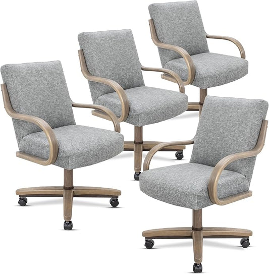 Chromcraft Douglas Hazelwood Shade Swivel Dining Chairs with Casters, Set of 4 – Luxury Upholstered Kitchen & Dining Room Chairs with Arms, Ergonomic Tilt & Swivel Comfort - D9570