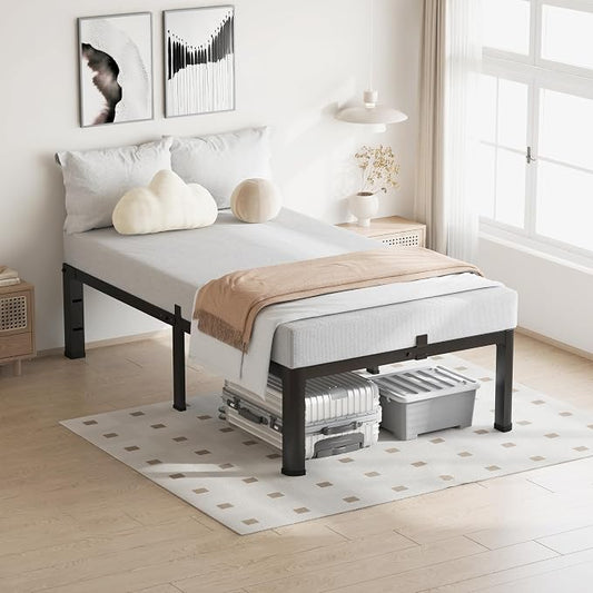 VIPSHOW 18 Inch Twin Size Bed Frame, 3500Lbs Heavy Duty Metal Platform with Round Corner Legs Mattress Slide Stopper, Steel Slat Support No Box Spring Needed, Noise Free, Non-Slip, Easy Assembly