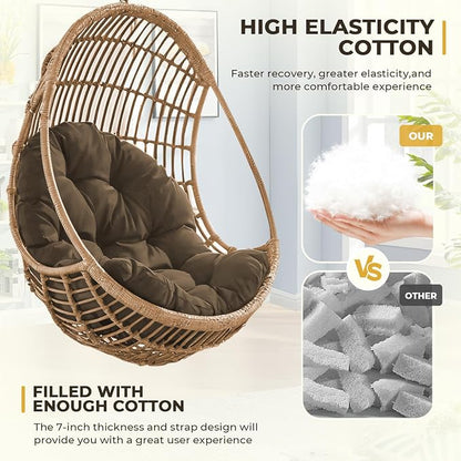 DANGHOOGY Egg Chair Cushion, Waterproof Outdoor Egg Replacement Cushions, Patio Chair Cushions for Outdoor Funiture, Thickened Hanging Chair Cushion, 35x47x7 Inches (Brown)