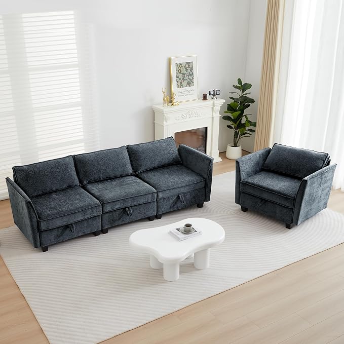ORRD 2 Piece Modular Sectional Sofa Set, Convertible Couch with Storage, Sofa Modular for Living Room, Office (Blue Grey)