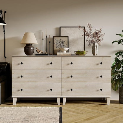 Rustic Drawer Dresser with 6 Drawers Storage Dressers Organizer for Bedroom, Living Roomm,Light Oak