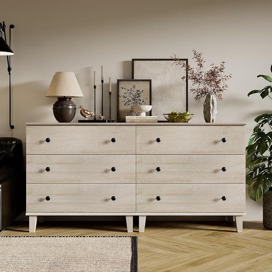 Rustic Drawer Dresser with 6 Drawers Storage Dressers Organizer for Bedroom, Living Roomm,Light Oak