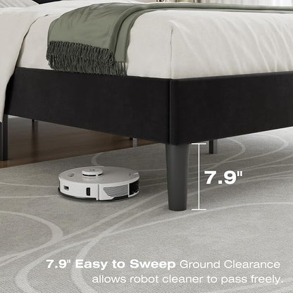 VECELO Full Bed Frame with Upholstered Headboard, Heavy-Duty Platform Bedframe with Strong Wooden Slats Support, No Boxing Spring Needed, Velvet & Black