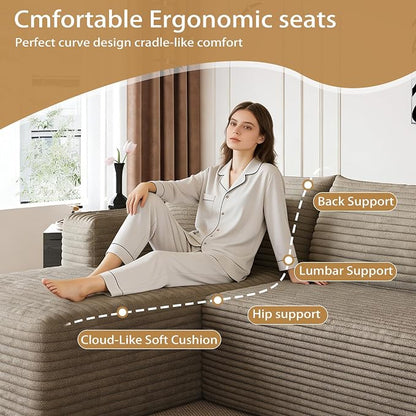 AUGOP 96" Sectional Couches for Living Room Modern Modular Sofa with L-Shape Couchs Upholstered Boneless Couch Deep Seat Sectional Couch with Chaise (Camel, 96" Left Facing Chaise+2Seaters)