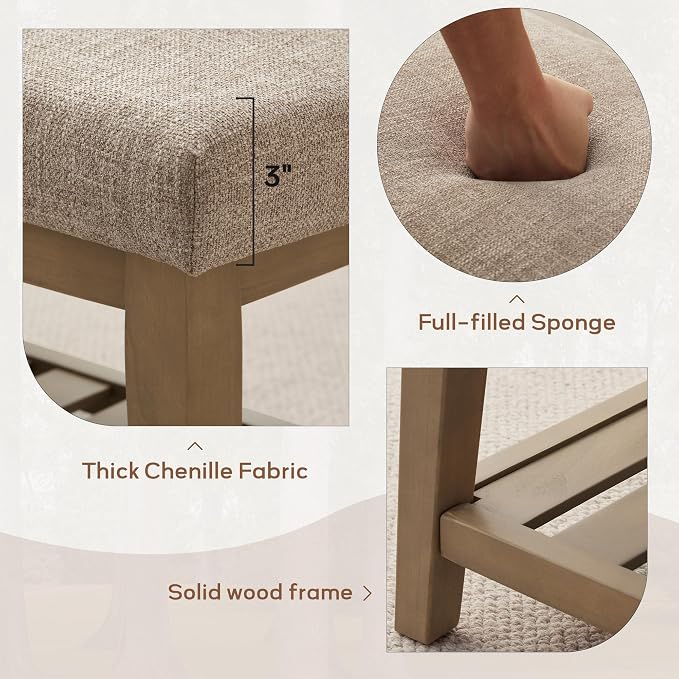 Zihanhome Entryway Shoe Bench with Cushion, End of Bed Bench,Upholstered Bench for Kitchen, Bench with Solid Wood Shelf, Fabric Ottoman Bench for Hallway, Living Room (Brown)