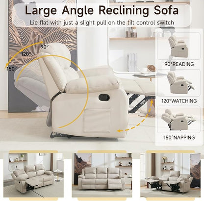 Reclining Couch Sofa Set Anti-Scratch Leather Recliner Couch Loveseat for Living Room, Bedroom, RV, Theater Seating(3 Seat Sofa+Loveseat,Beige)
