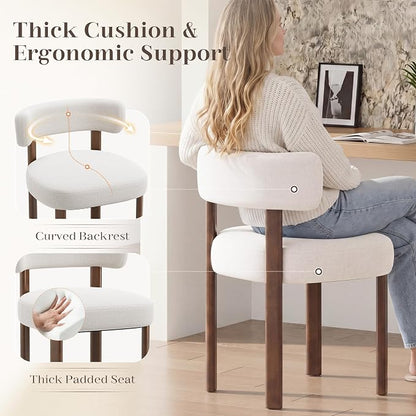 Wooden Dining Chairs Set of 6, Upholstered Kitchen Chairs with Solid Wood Legs, Mid Century Dining Room Chair with Ergonomic Curved Backrest for Kitchen Dining Vanity, Beige