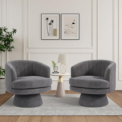 CANMOV Swivel Accent Chair with Armrest, Modern 360 Degree Swivel Barrel Chair with Curve Back and Soft Cushion,Comfy Round Sherpa Teddy Armchair Single Sofa for Living Room,Bedroom, Dark Grey