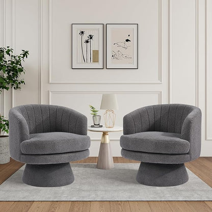 CANMOV Swivel Accent Chair with Armrest Set of 2, Modern 360 Degree Swivel Barrel Chair with Curve Back and Soft Cushion,Comfy Round Sherpa Teddy Armchair Single Sofa for Living Room, Dark Grey