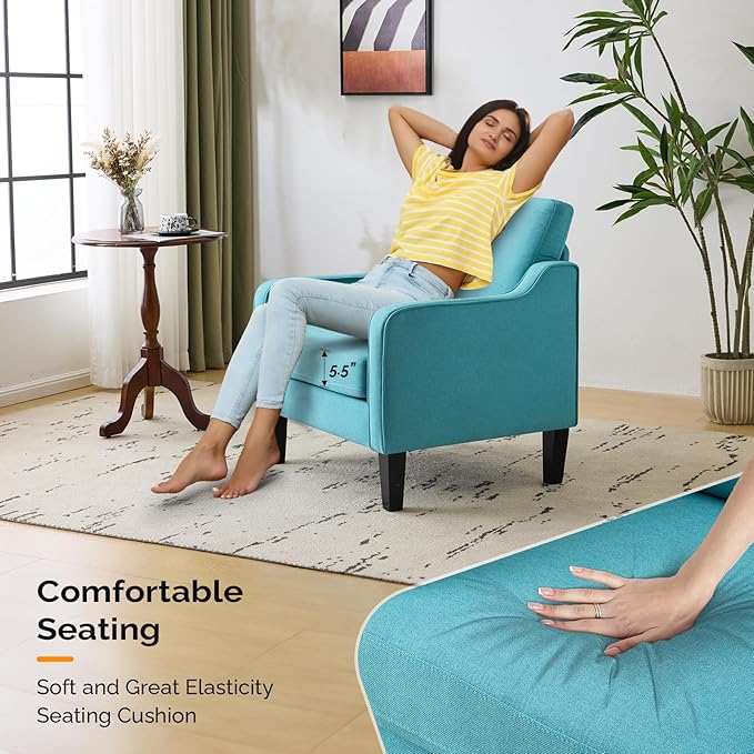 VINGLI Accent Chairs Set of 2 Blue Linen Living Room Chairs Reading Chair for Bedroom Scooped Arm Chair Mid Century Modern Accent Chair Upholstered Comfy Chair for Apartment, Waiting Room