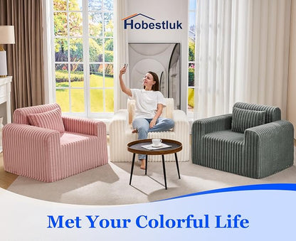 Hobestluk Single Sofa Foam Couch Sofa for Small Spaces Comfy Sofas with Removable Cover Furry Couch with Pillows for Living Room, Bedroom, Apartment, Office (Grey, Standard)