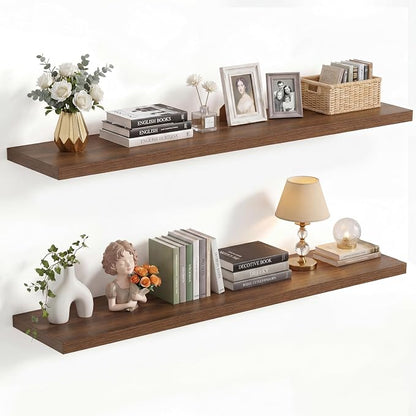 Vivelove 10" Deep Floating Shelves with Invisible Brackets, 40" Wall Shelves for Bathroom Bedroom Kitchen Living Room Laundry, Modern Rustic Shelves for Home Decor, 40"x10.2"x1.5", Set of 2, Walnut