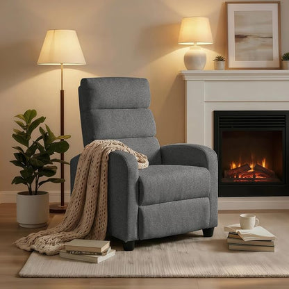 Furnimart 2-Piece Manual Recliner Chair for Small Spaces, Chenille Reclining Chair with Chunky Cushion, Comfortable Single Sofa for Adults, Ideal for Living Room, Bedroom, Home Theater, Gray