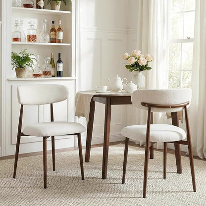 Furniliving Mid Century Modern Dining Chairs Set of 2, 300 lbs Capacity Upholstered Linen Kitchen Chairs with Walnut Grain Metal Legs and Ergonomic Curved Back, Beige(Walnut/Linen)