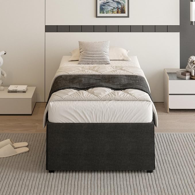 Cieemine 18 Inch Twin Bed Frames with Black Bed Cover, Metal Twin Size Bed Frame No Box Spring Needed, Heavy Duty Mattress Foundation, Easy Assembly, Noise Free