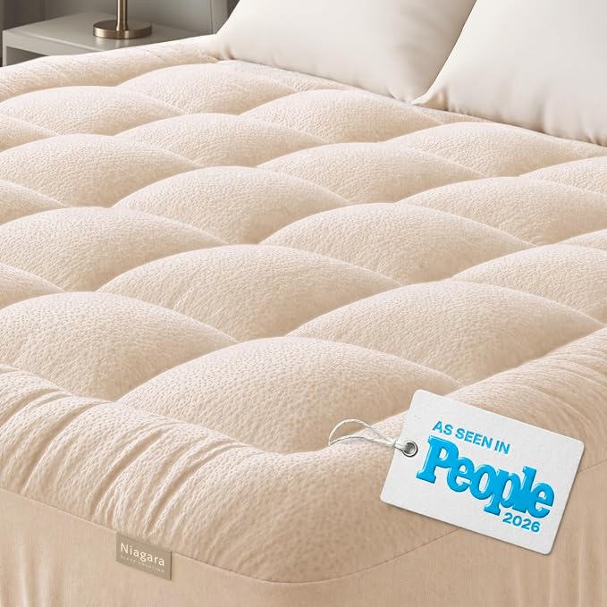 Niagara Sleep Solution Ultra Soft King Size Mattress Topper - Rayon Derived from Bamboo Pillow Top Mattress Pad for Back Pain Relief - Naturally Cooling for Hot Sleepers, Beige