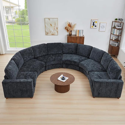 ORRD Oversized Curved Sectional Sofa, Convertible U Shaped Couch with Deep Seat, Boucle Modular Sectional Sofa with Pillows, Chenille Comfy 6 Seat Couch for Living Room, Black Blue