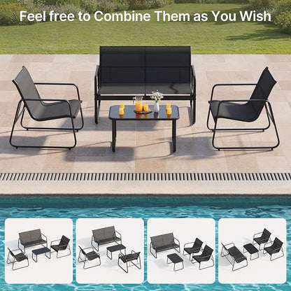 Gizoon 4 Piece Patio Furniture Set, Outdoor Patio Furniture with Loveseat and 2 Single Chairs, Bistro Table and Chairs Set for Backyard, Balcony, Lawn,Black