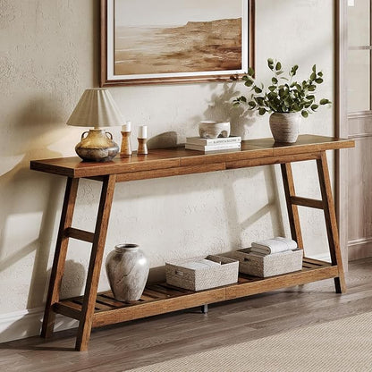 ChooChoo 70.9 Inch Long Console Tables for Entryway, Wood 2-Tier Entry Hallway Table, Narrow Sofa Table Behind Couch Table for Living Room, Entrance, Walnut
