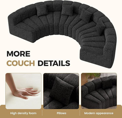 Oversized Curved Sofa, 4 Seater Modular Velvet Cloud Couch, Modern Boneless Sectional Couches for Living Room, No Assembly Required, Black 1PC