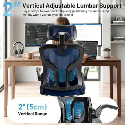Office Chair Ergonomic Desk Chair with Adjustable Headrest Lumbar Support, High Back Breathable Mesh Chair with 120° Tilt & Flip-Up Armrests, Swivel Comfy Task Computer Chair for Work, Study
