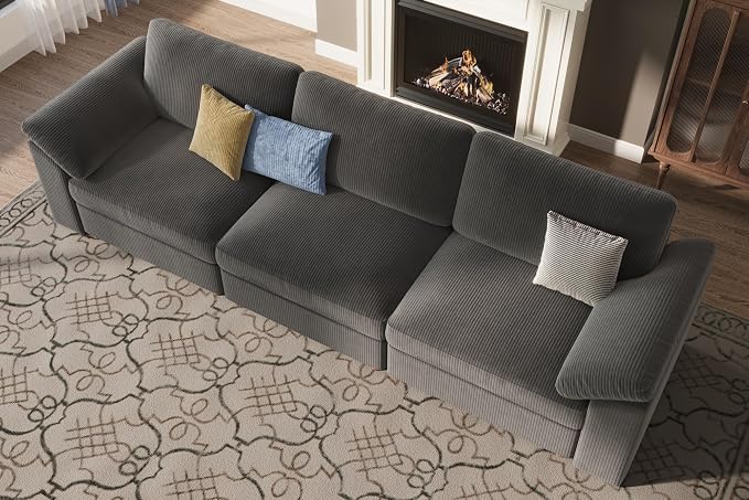 EASE MOOSE Oversized Sectional Modular Sofa,Comfty 3 Seat Cloud Couch,Modern Deep Seat Sectional for Living Room,Dark Gray