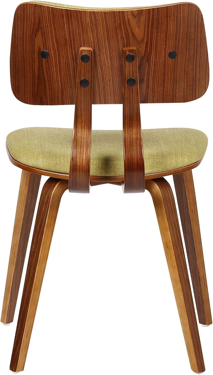 Armen Living Jaguar Mid-Century Dining Chair in Walnut Wood and Green Fabric