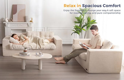 MAXYOYO 3-Seater Boneless Sofa Couch, Tufted Corded Sofa Lounge for Living Room, Comfy Bean Bag Chair High-Density Foam Couch with Pillows, No Assembly Required