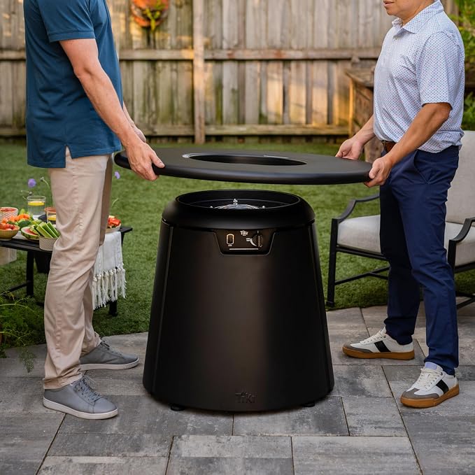 TIKI 38-Inch Customizable Propane Fire Pit Table Attachment – Modern Black Accessory for Outdoor Gas Fire Pit, Patio, and Backyard Spaces