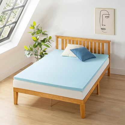Best Price Mattress 2-inch Ventilated Gel Memory Foam Topper - Twin, Dorm Essentials, Blue