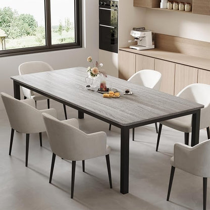 GarveeHome 78.7 in Industrial Dining Table for 6, Wooden Long Dinner Table with Mortise Tenon Design, Kitchen Table with Sturdy Metal Legs, for Dining Room Home Office Living Room, Grey