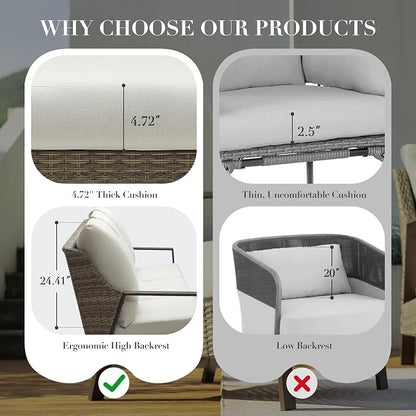 Outdoor Sofa 3 Seat Patio Couch, All-Weather PE Rattan Wicker Loveseat with Washable 4.7" Thick Cushions, Outdoor Furniture for Deck, Porch, Balcony, Backyard, Beige