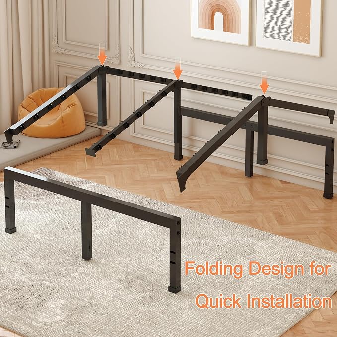 FUIOBYVV Queen Bed Frame, 14 Inch Heavy Duty Metal Platform Bed Frame Queen Size Support Up to 3500 lbs, No Box Spring Needed,Headboard Holes,Steel Slat Support,Noise Free,Easy Assembly