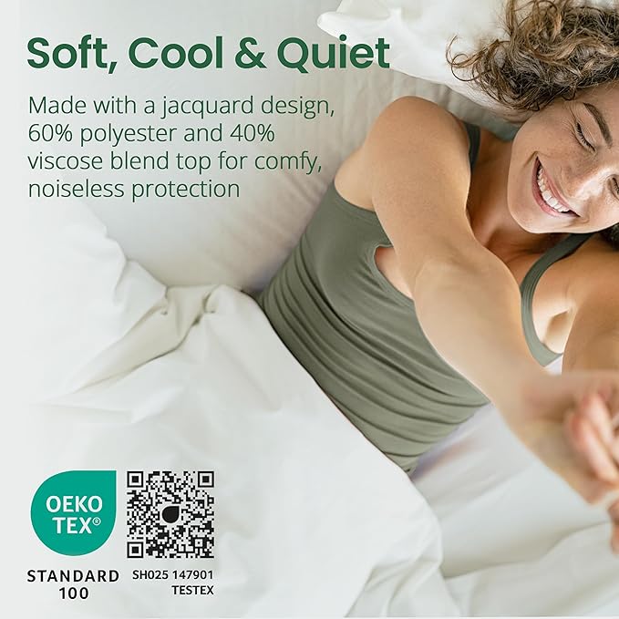 SafeRest Sleepure Waterproof Mattress Protector Twin Size - Viscose Derived from Bamboo - Fitted with Stretchable Pockets - Machine Washable Cotton Twin Mattress Cover for Bed