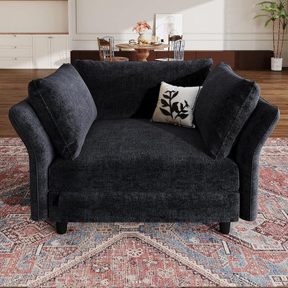 DreamDashio 126" Extra Large Modular Sectional Sofa Cloud Couch with Storage Seat for Living Room with Adjustable Arms, High Back, 3 Seater, 5 Arms & 5 Pillows, Dark Grey Chenille
